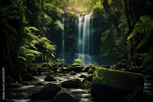 Waterfall's Peaceful Elegance. Poster. Generativ Ai.