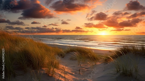Dune Beach Sunset Landscape Panorama with Beautiful Horizon and North Sea in the Background