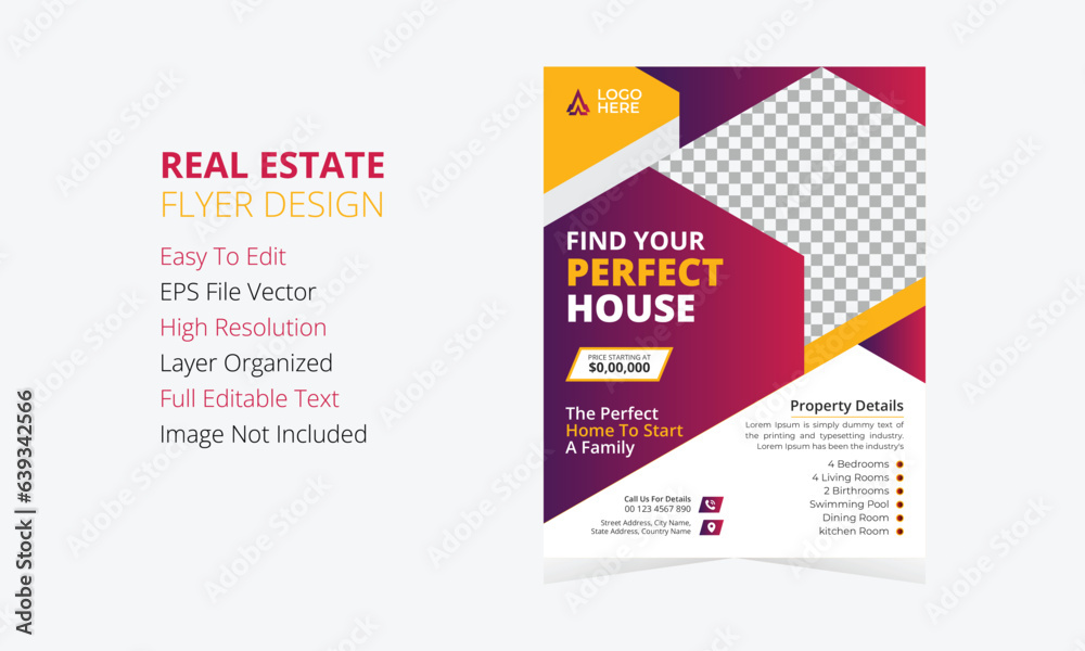 Free vector home for sale real estate flyer template