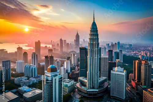 city skyline at sunset