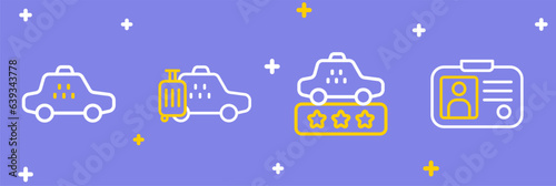 Set line Taxi driver license, service rating, car and icon. Vector
