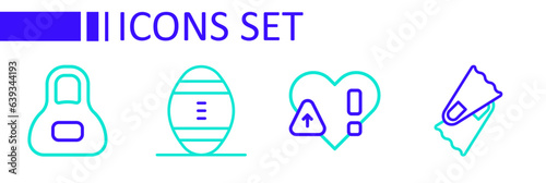 Set line Flippers for swimming, Heart rate, American Football ball and Weight icon. Vector