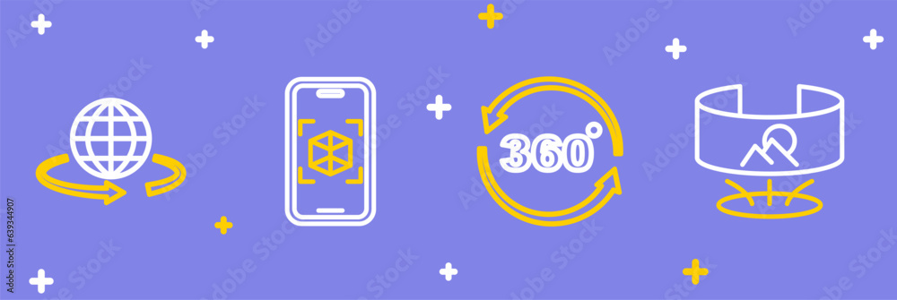 Set line 360 degree view, 3d modeling and icon. Vector