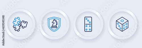 Set line Game dice, Domino, Chess and Puzzle pieces toy icon. Vector