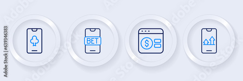 Set line Online sports betting, poker table game, and icon. Vector