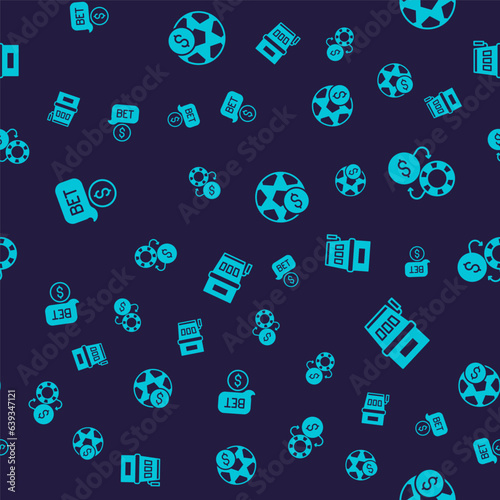 Set Casino chip with dollar, chips exchange, Football betting money and Slot machine on seamless pattern. Vector
