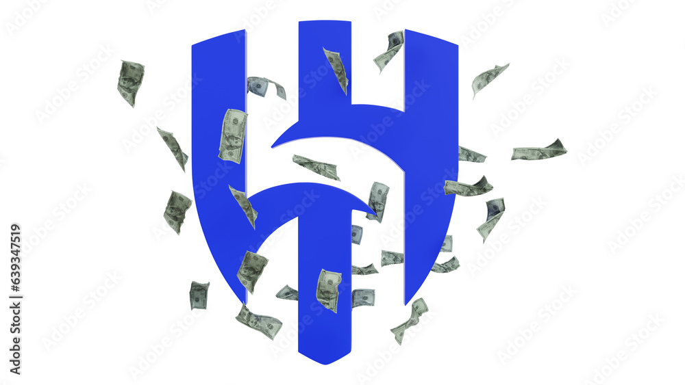 3d illustration blue logo Al-Hilal football club isolated white background with money 3d illustration blue logo Al-Hilal football club isolated white background with money