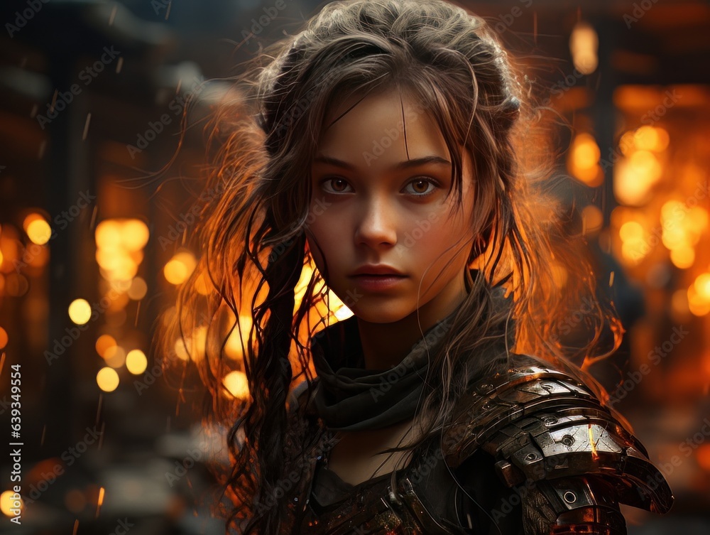 Portrait of beautiful epic warrior woman at sunset AI Portrait of beautiful epic warrior woman at sunset AI