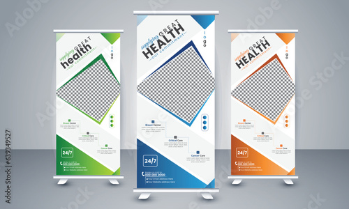 
Medical Roll Up Template, Vertical Health Care x banner Design, Professional pull up template for Health Care, a bundle of standee vector layout with nice gradient color,