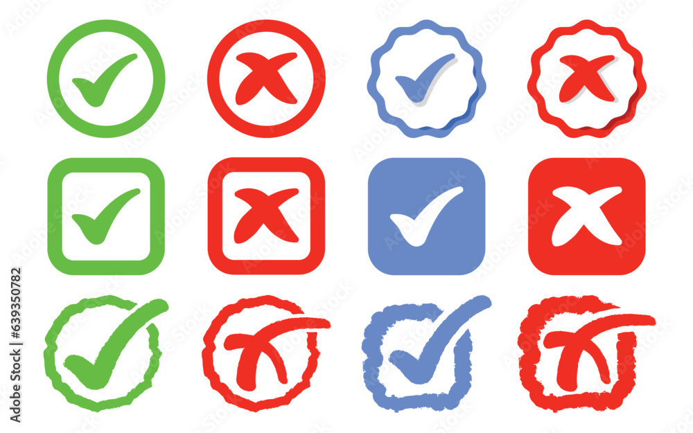 Check or Tick Mark and cross Mark Flat Vector illustration