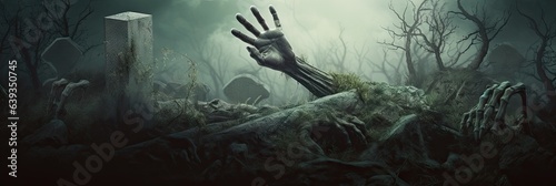 zombie hand reaching out of the grave photo