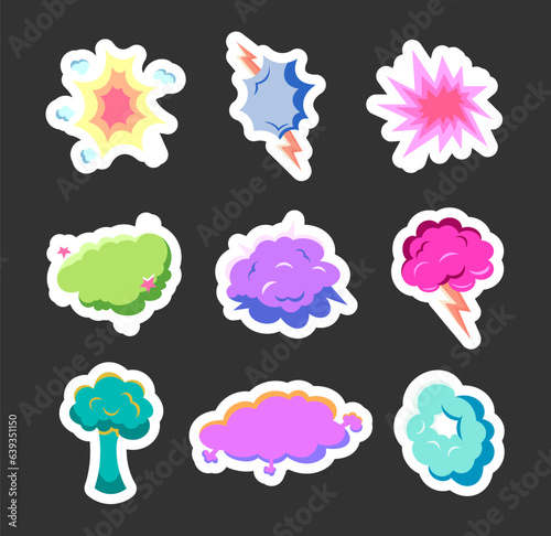Explosion air cloud. Sticker Bookmark. Comic speech bubble. Vector drawing. Collection of design elements.