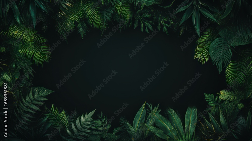 Tropical palm leaves on green background. Summer concept. Summer composition.  Flat lay, top view, copy space
