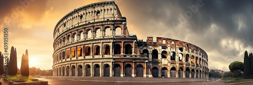 Fotobehang ancient roman colosseum exterior with aged look