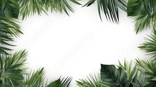 Tropical palm leaves on white background. Summer concept. Summer composition.  Flat lay, top view, copy space