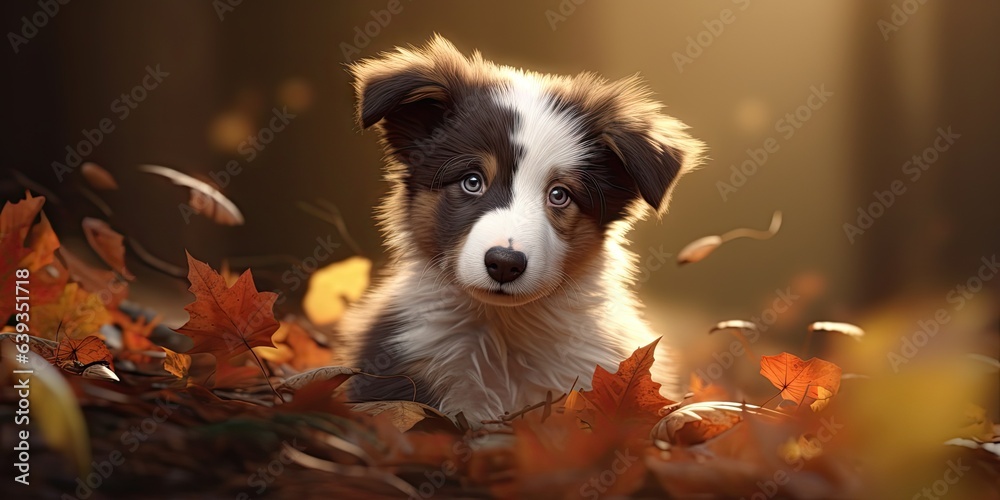 a fluffy border collie puppy rolling in the fall leaves a fluffy border collie puppy rolling in the fall leaves