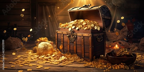A treasure chest overflowing with valuable gold coins