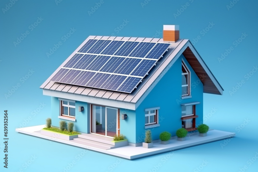 Mock-up of a solar panel-integrated house. Addresses environmental concerns including decarbonization, carbon neutrality, global warming, climate change, and greenhouse gas reduction. Mock-up of a solar panel-integrated house. Addresses environmental concerns including decarbonization, carbon neutrality, global warming, climate change, and greenhouse gas reduction.