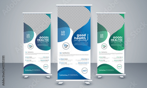 
Medical Roll Up Template, Vertical Health Care x banner Design, Professional pull up template for Health Care, a bundle of standee vector layout with nice gradient color,