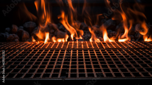 Grilling Masterpiece: Empty Fire Grid on Black Background
