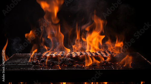 Barbecue Temptation: Fired Grill against a Black Background