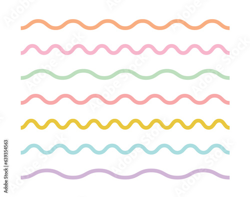 Wavy line set in white background. Simple color outline design element