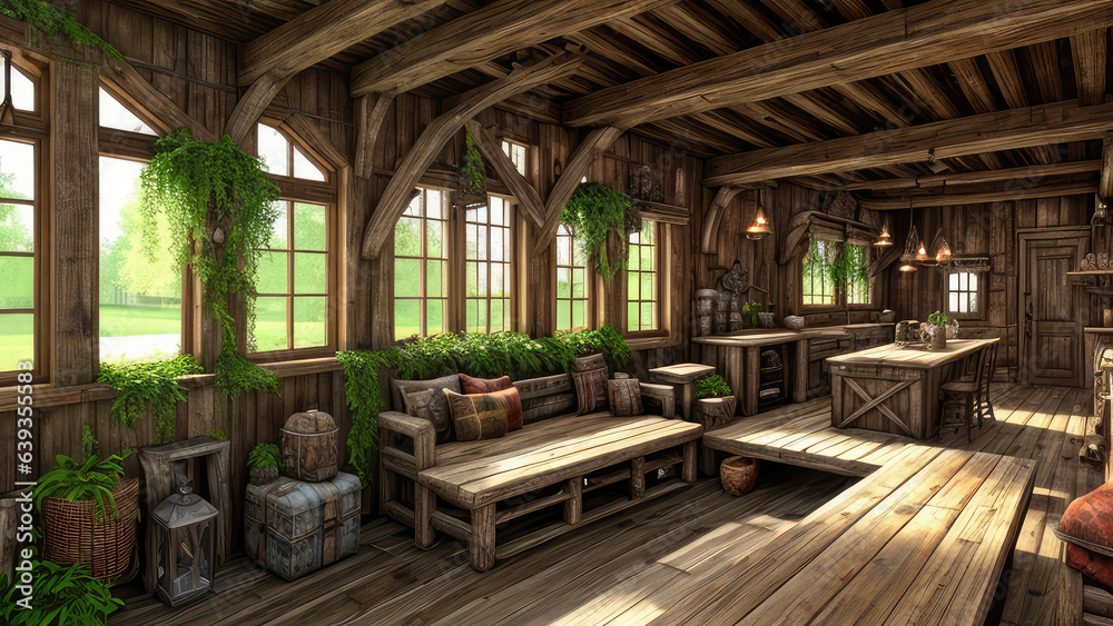 Rustic concept background photorealistic fantasy indoor environment Rustic concept background photorealistic fantasy indoor environment
