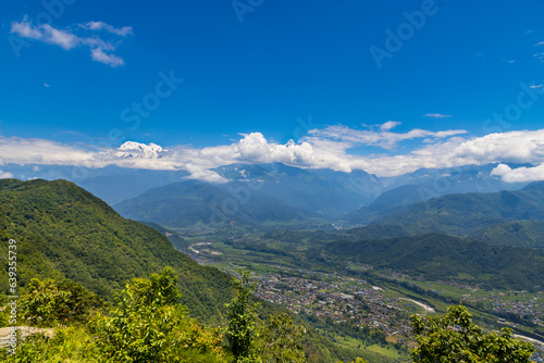 Green Mountainous Landscape of Hemjakot seen from Sarangkot in Pokhara City of Nepal