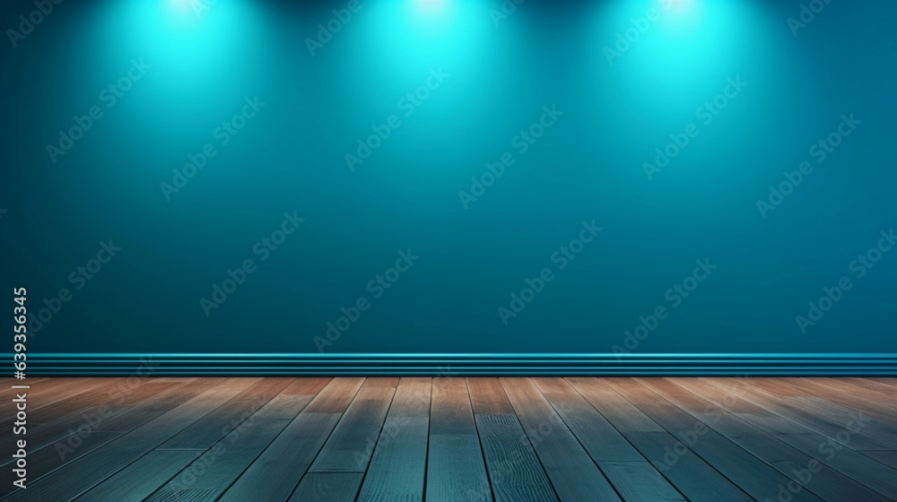 Modern Interior Charm: Blue Turquoise Wall and Wooden Floor