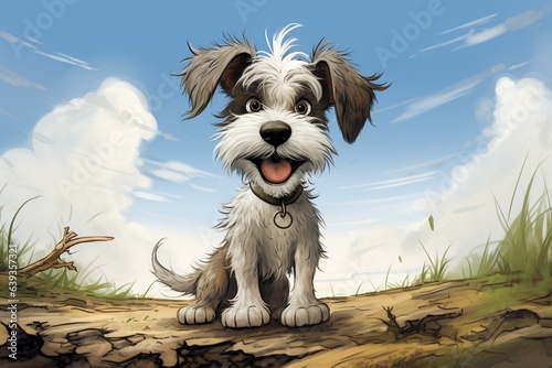 Amusing cartoon featuring a cute dandie dinmont terrier dog. Generative AI