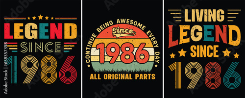 Legend Since 1986, Continue Being Awesome Everyday Since 1986 All Original Parts, Living Legend Since 1986, Vintage T-shirt Design For Birthday Gift