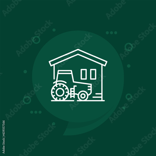 agrimotor, tractor and a barn icon, line vector