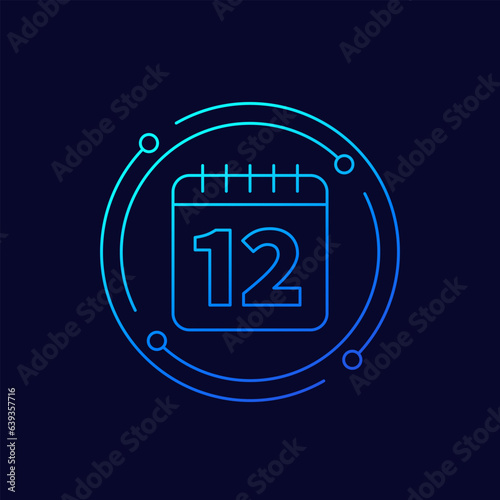 12 month icon with a calendar, linear design