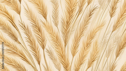 yellow pampas grass on a beige background, hand drawn illustration