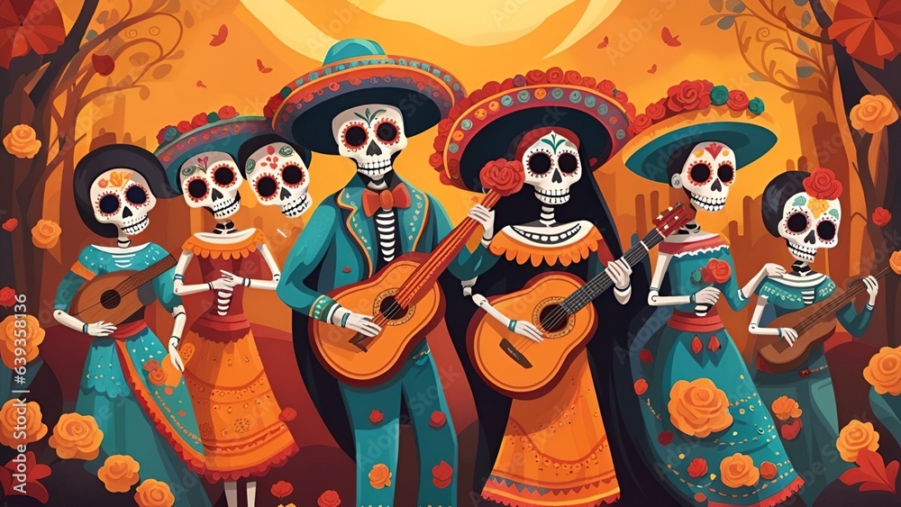 Day of the Dead, remembering the departed, charming festivity full of color background Day of the Dead, remembering the departed, charming festivity full of color background