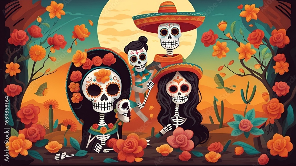 Day of the Dead, remembering the departed, charming festivity full of color background Day of the Dead, remembering the departed, charming festivity full of color background