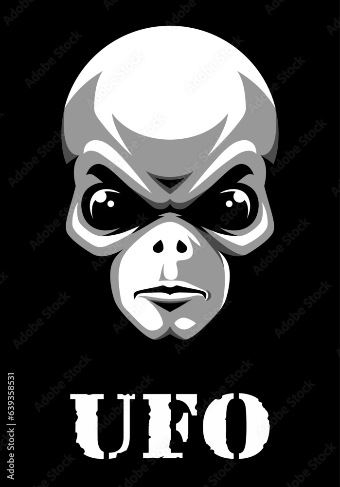 Alien head emblem. Green humanoid. Ufo. T-shirt print. Alien head emblem. Green humanoid. Ufo. T-shirt print.
