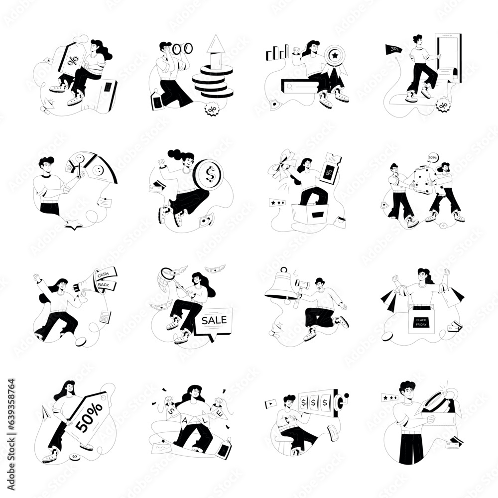 Set of Shopping Discounts Glyph Illustrations
Set of Shopping Discounts Glyph Illustrations
