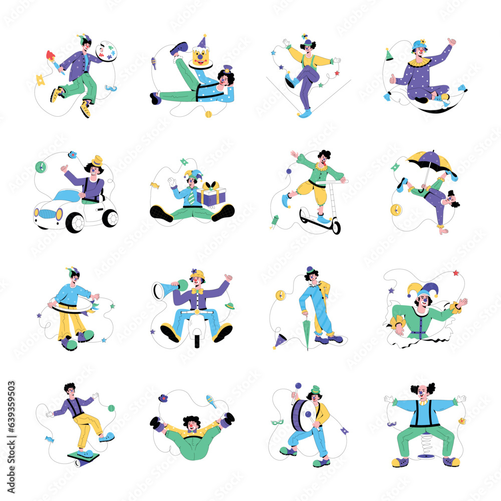 Pack of Circus Characters Flat Illustrations 





