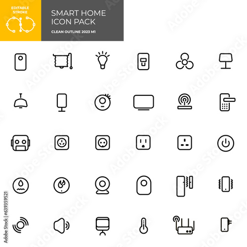 Smart home devices icon pack. Editable stroke. Vector