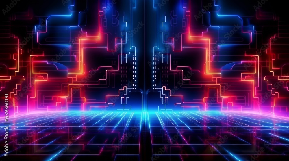 Abstract Neon Background with Technological Lines. AI generated