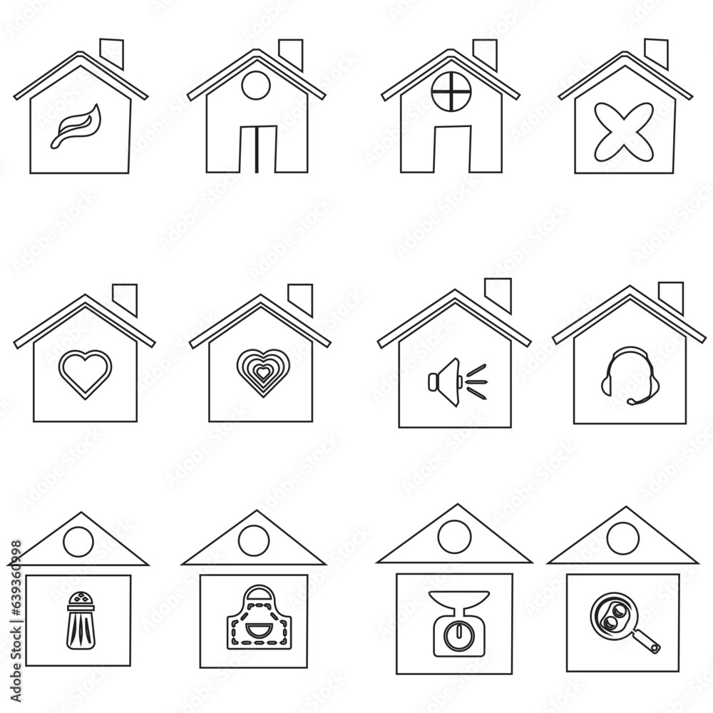 Set of home icon vector illustrator. House linear line silhouette symbol.
