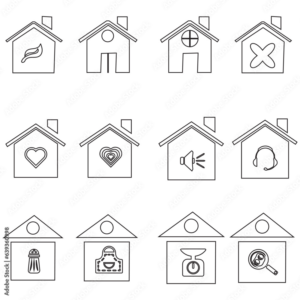 Set of home icon vector illustrator. House linear line silhouette symbol. Set of home icon vector illustrator. House linear line silhouette symbol.