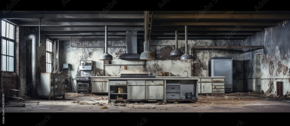 Kitchen left behind in ruined factory