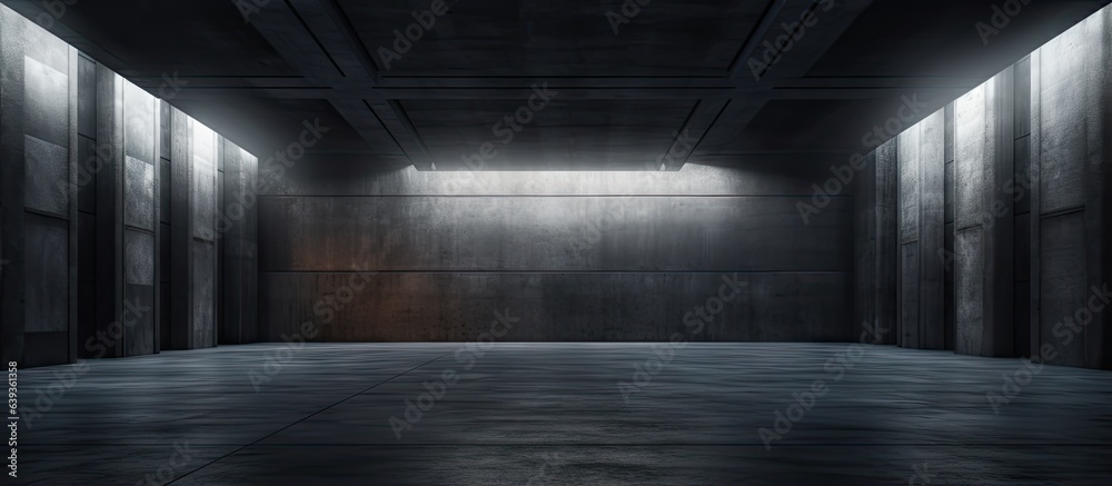 Night view of an illuminated empty abstract concrete room Architectural ing