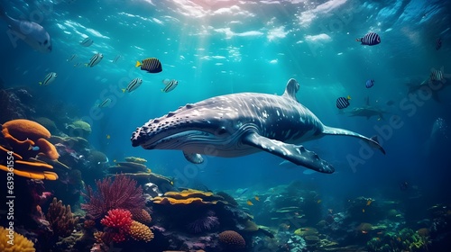 whale in coral reef 