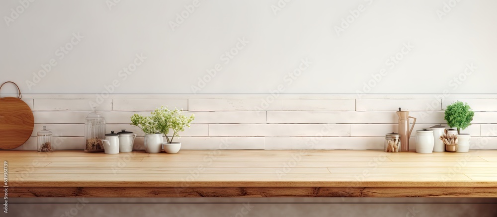 Wooden table in empty kitchen Wooden table in empty kitchen