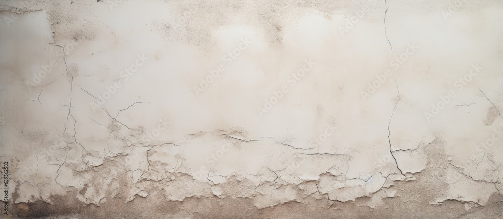 Beige sand brick with sepia grunge and cracks on a grey solid floor next to an empty rough top brush print home with a dirty painted flat fade pastel background