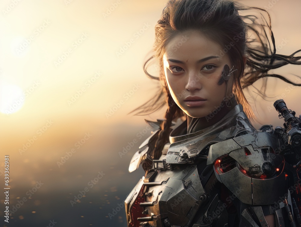 Portrait of beautiful epic warrior woman at sunset AI Portrait of beautiful epic warrior woman at sunset AI