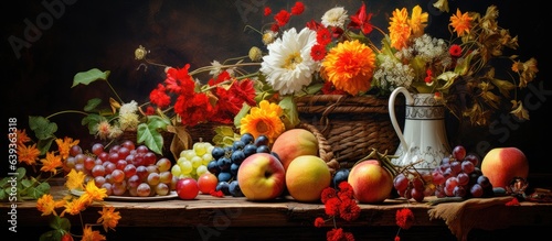 Wallpaper Mural Arrangement of tools fruits and flowers Torontodigital.ca